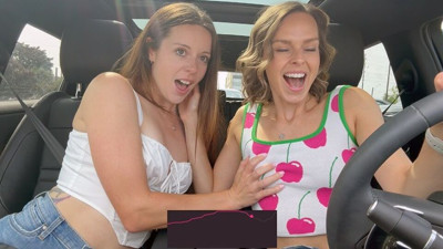 Lovely Nadia Foxx and Serenity Cox at public orgasm trailer